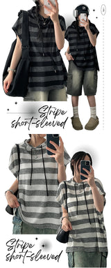 Beauven ストライプフーディドニットベスト
