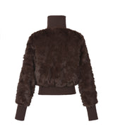 FAUX FUR BELT ZIP JACKET_BROWN