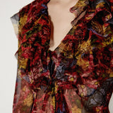 SHEISSHE/PRINTED RUFFLED COLLAR SLIM-FIT SHIRT