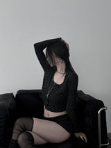 dot button cropped cardigan (2color)