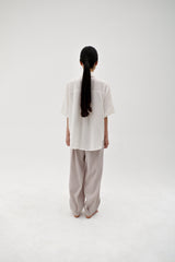 Linen crinkle half shirt, Ivory
