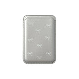 MagSafe Case Ribbon Pattern Silver Leather Card Wallet Set