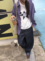 [unisex] ナユヒパープル半袖チェックシャツ