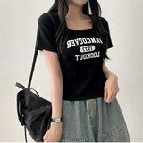 ローブレタリングスクエアネックショートスリーブTシャツ