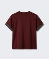 ロールアップスリーブクロップド半袖Tシャツ クラックソーラー バーガンディ