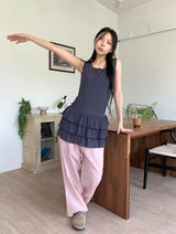 RIBBON PUNCHING WIDE PANTS (3C)