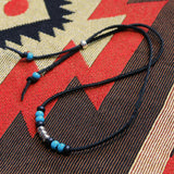 leather & turquoise beads necklace black