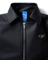 PADDED-SHOULDER LEATHER JACKET
