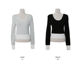 Bicolor U-neck Slim Crop Knit (3color)