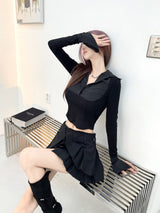 1153. Stripe layered shirts crop T (2color)