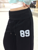 Pinbo Lettering Folding Wide Banding Sweatpants