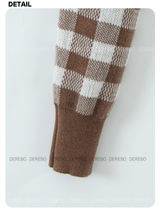 Brown V Checkered Long Sleeve Cardigan