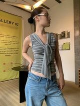 Gray Stripe Strap Sleeveless T-shirt