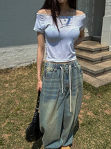 rope shirring off-shoulder tee