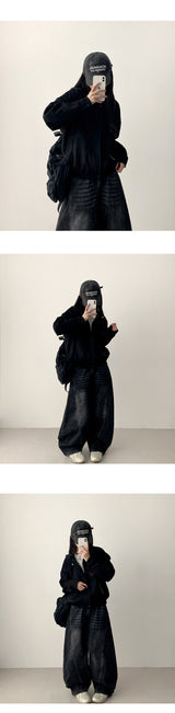 Judd waist back banding diagonal incision ディープウォッシュデニムワイドパンツ