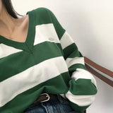 [MADE] striped deep V-neck knit