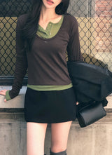 Pendant Layered U-neck Tencel T-Shirt (5color)