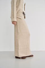 Ribbed Wool Maxi Skirt-KHAKI
