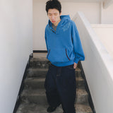 Garment dyed button hoodie / Pigment blue