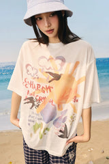 ウォーターカラーグラフィティメッシュTシャツ
