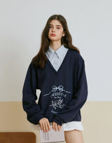 Street Layer Logo Decorated Shirt Sweatshirt Navy