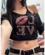 リップオフショルダー半袖Tシャツ(2color)