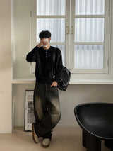 ラスチックブラックデニムワイドパンツ (XS, S, M, L)