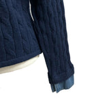 Perry Denim-Layer Cable Knit Long Sleeve Cardigan