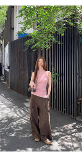 Indie pink back beads sleeveless t-shirt