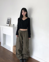 ピント クロップ Vネック スリム ロングスリーブ