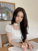 #Hano Layered Rib Short Sleeve T-shirt + Rose Tie Set (3color)