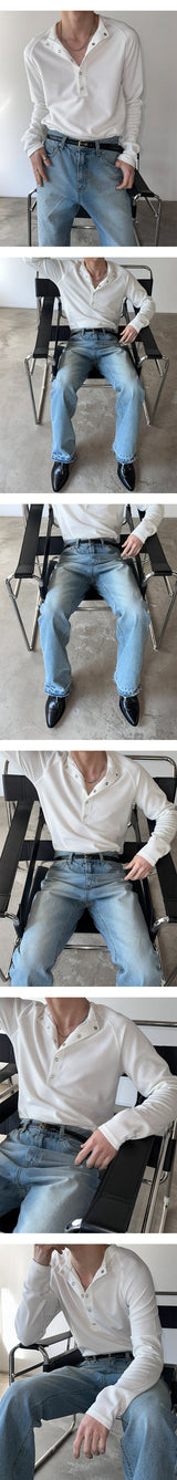 [S/S] Deep muscle henry neck knit sleeves(3color)