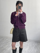 Matte leather wide half pants