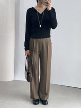 Lucen Strap Pintuck Semi-Wide Slacks Pants