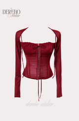 red square chiffon long-sleeve blouse