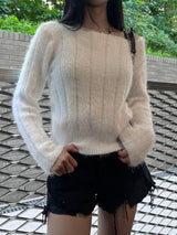  Milk tea angora long sleeve boat neck vertical knit top (5 colors)