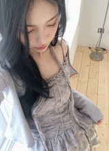 BN Check Frill Bustier + Cardigan + Tie Set (3color)