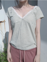 レースストライプTシャツ