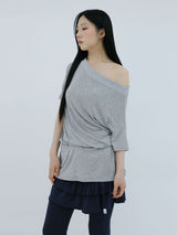 ドレープバンド オフショルダートップ(GREY)
