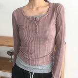 Poset ribbed half button slim fit T-shirt