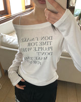 ドケン レタリング シアー オフショルダー ロングスリーブ Tシャツ