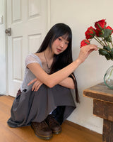 Nawoon Flower Round Button Short-Sleeved T-Shirt
