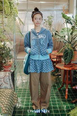 UsocialNight original retro versatile autumn and winter プリントフード付きスウェットシャツ 水玉模様カーテンセット