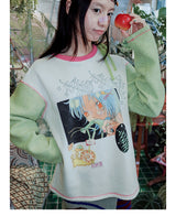 UnsocialNight original design autumn and winter Ollie frog oliwa co-branded イラストプリントスウェットシャツセット for women