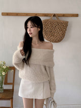 Fine Boucle Off Shoulder Loose Knit (5color)