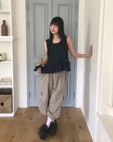 千鳥柄ドットリボンノースリーブブラウス