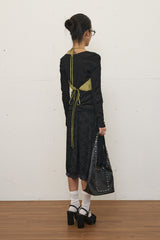 レース レイヤード ミディスカート(Black)