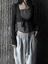 slub crop strap knit cardigan (4color)