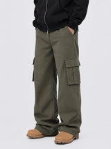 cargo drawstring wide cotton pants (khaki)