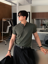 ヘンデスファーストマッスルフィットアイスバントヘンリーネックショートスリーブ